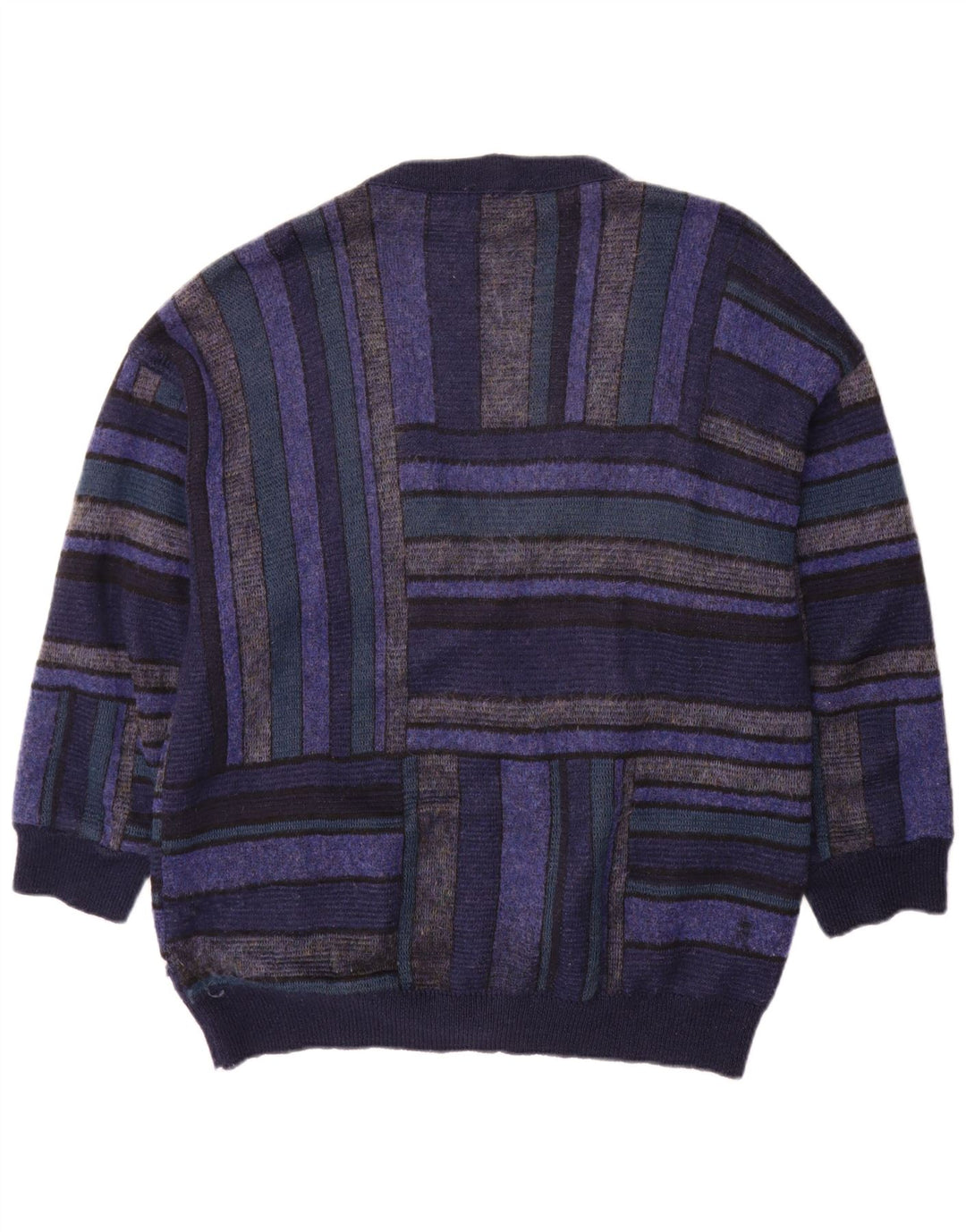 Suéter cardigã masculino Bizzarro XL de lã listrada azul marinho