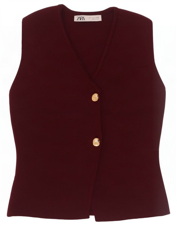 Colete de malha feminino Zara Reino Unido 8 pequeno Borgonha