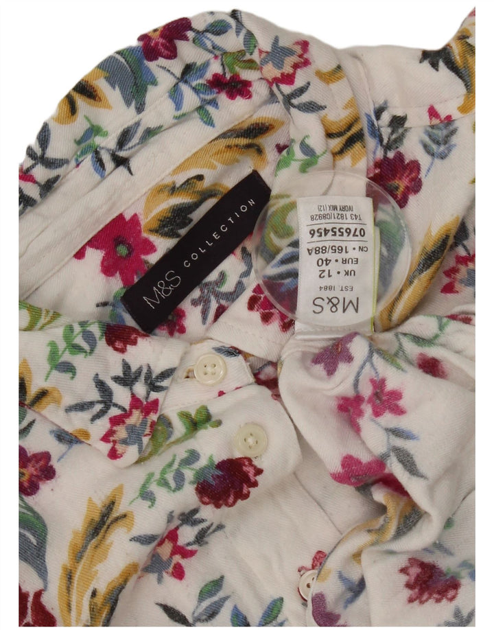 Camisa feminina Marks & Spencer UK 12 viscose floral branca média