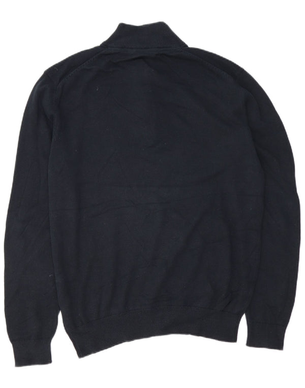 Suéter masculino Crew Clothing com zíper e gola alta de algodão azul marinho