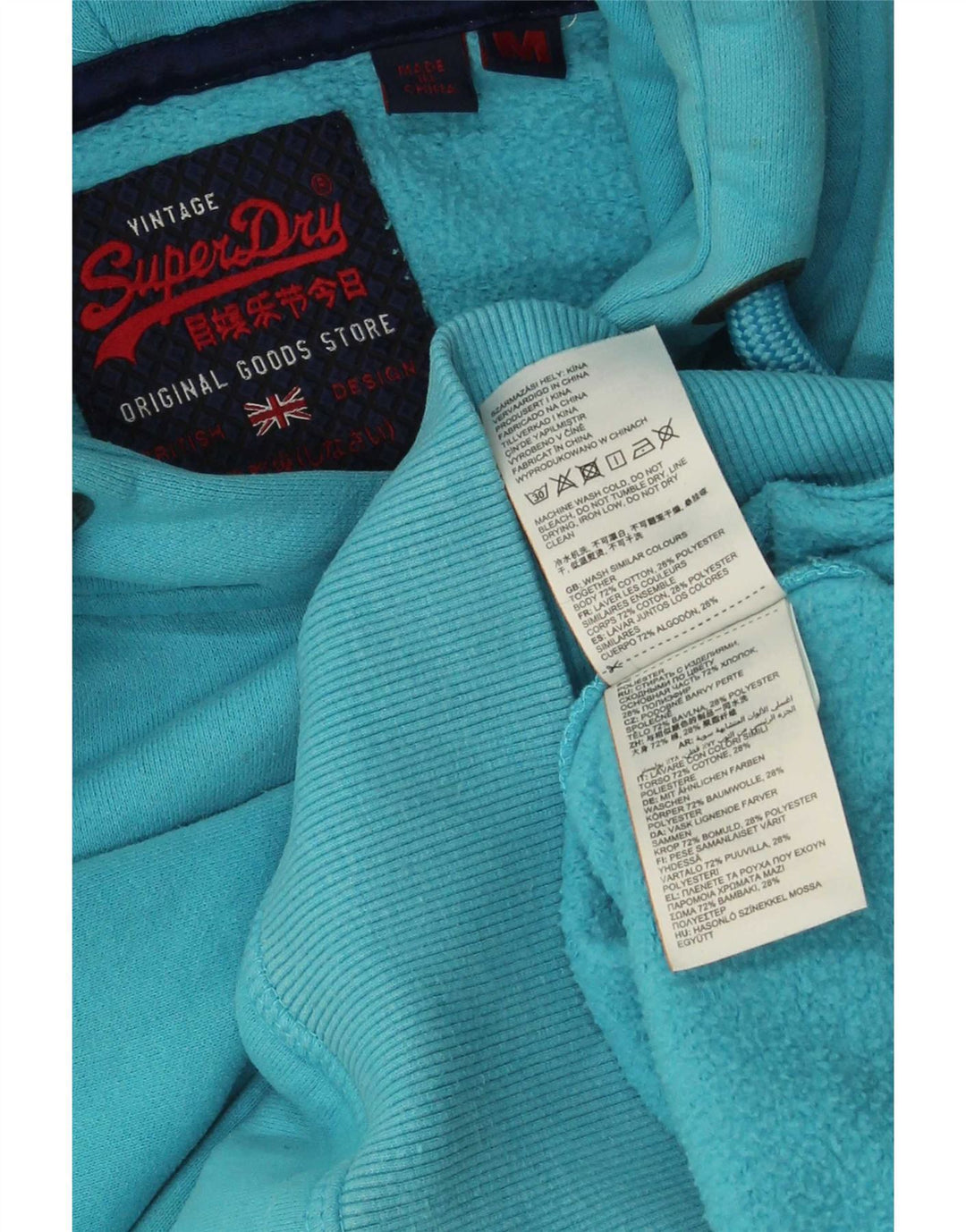 Suéter Superdry masculino com capuz gráfico azul médio algodão