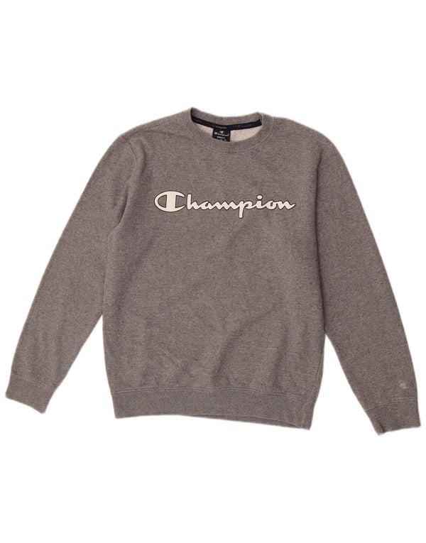 Champion feminino gráfico oversized moletom jumper UK 10 pequeno cinza