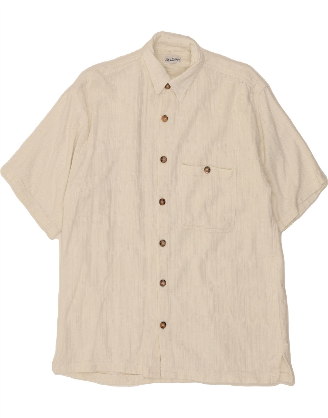 MADISON Mens Short Sleeve Shirt Large White Cotton Vintage Madison and Second-Hand Madison from Messina Hembry 