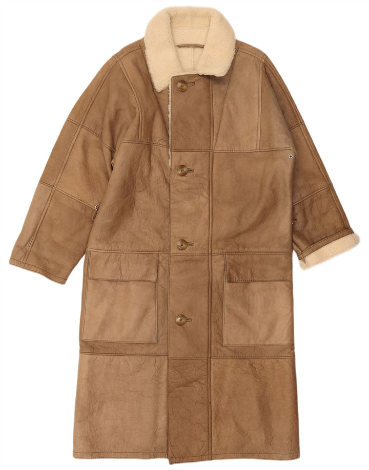 Sobretudo masculino de shearling LORINGHOVEN Reino Unido 36 pele de cordeiro bege pequena