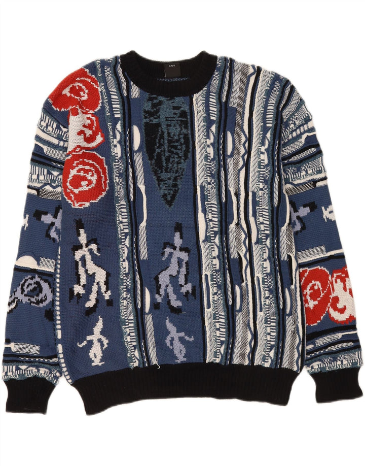 Suéter masculino Urban Outfitters com padrão abstrato e gola redonda, azul médio