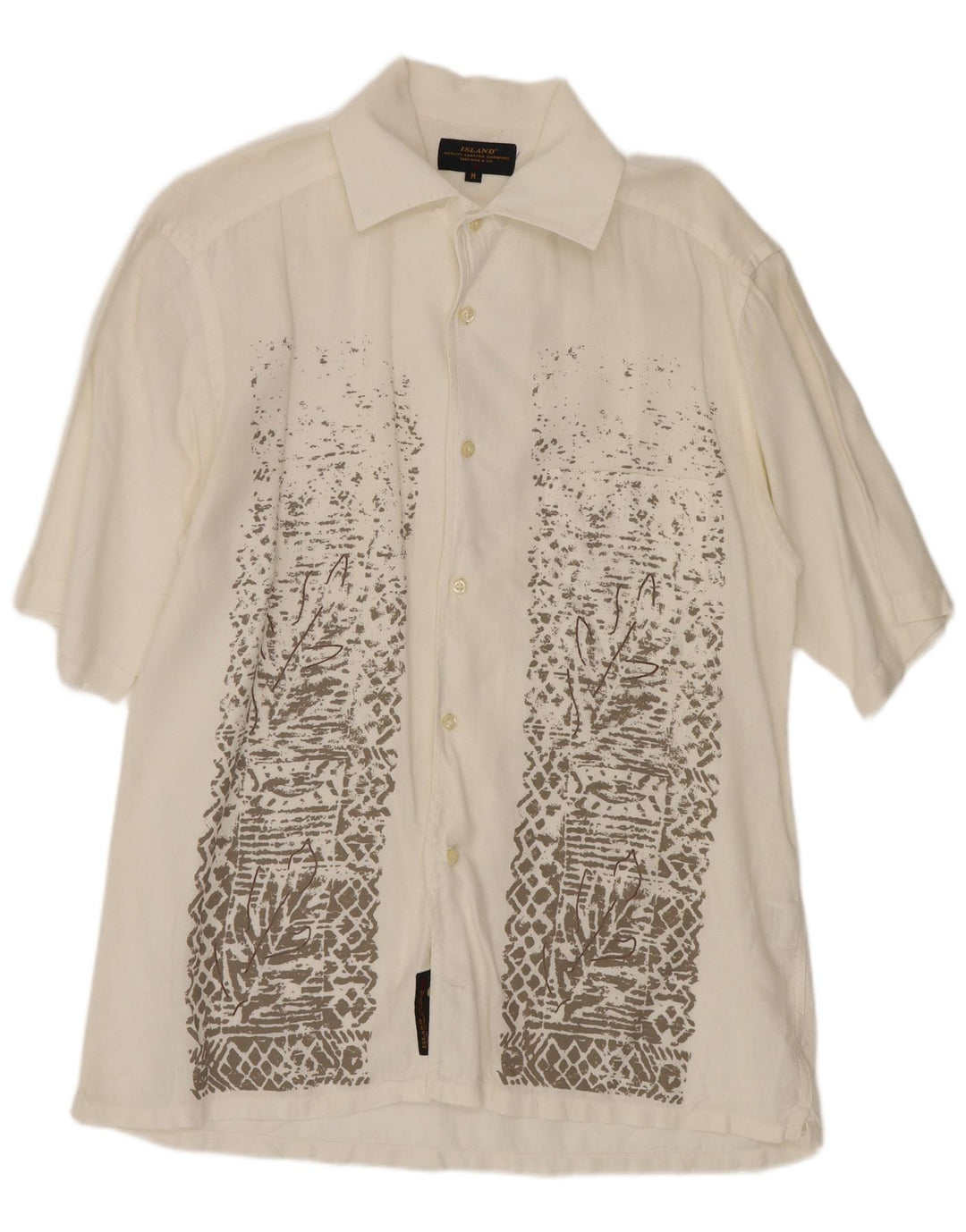 Camisa masculina de manga curta da Islândia, linho geométrico branco médio