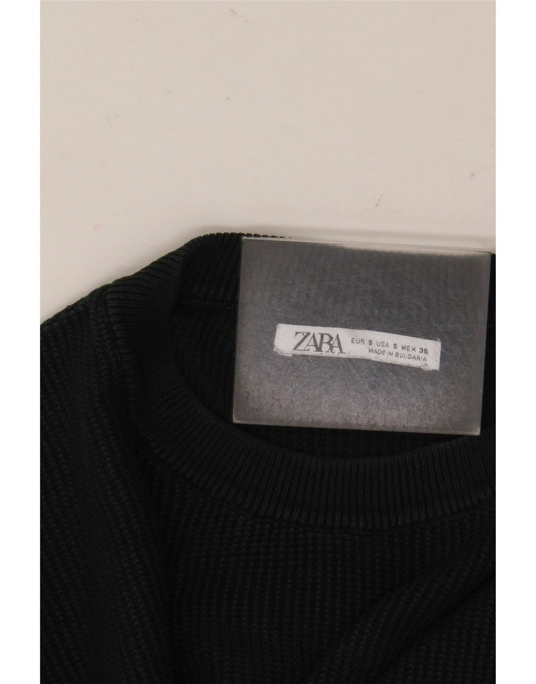 ZARA Suéter masculino com gola redonda pequeno verde