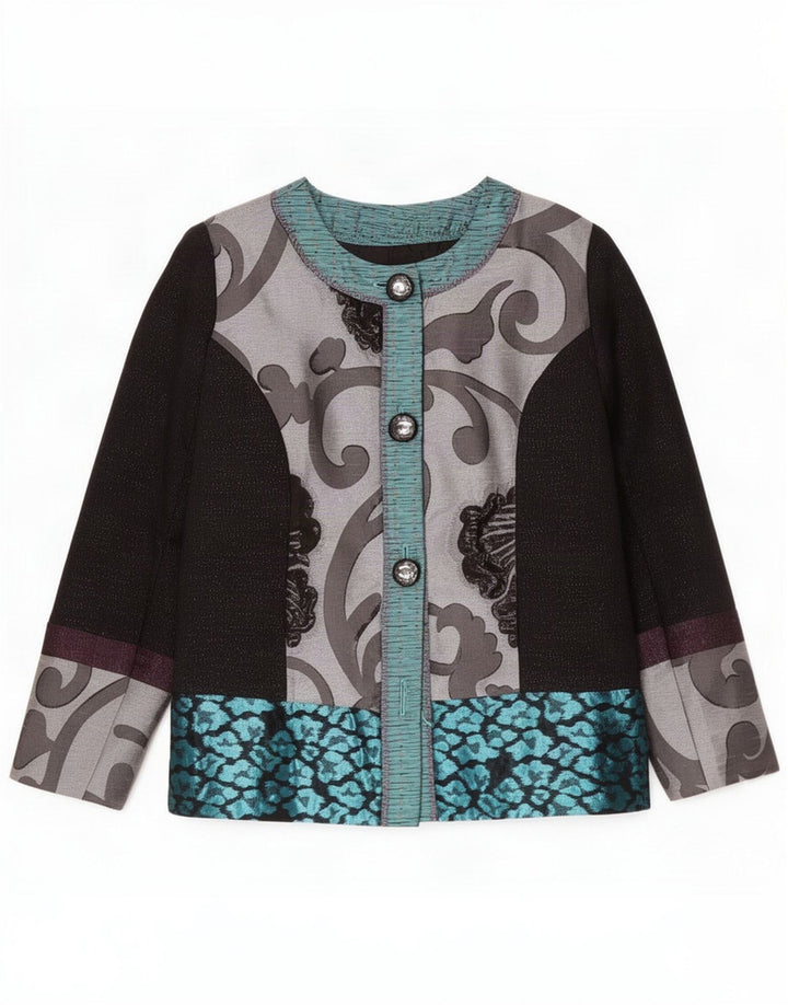 Jaqueta Blazer Feminina Vintage UK 14 Médio Colorblock Multicolorido