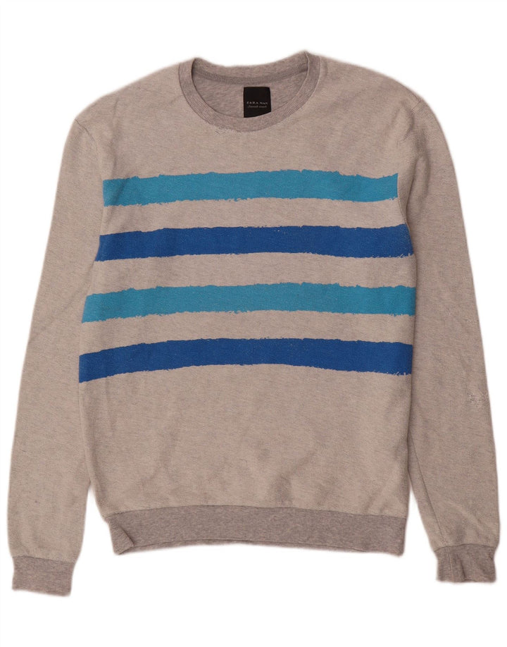 Zara Moletom Masculino Jumper Médio Cinza Listrado