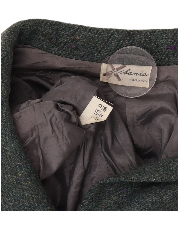 Jaqueta blazer vintage feminina colheita 4 botões Reino Unido 12 espinha de peixe verde médio