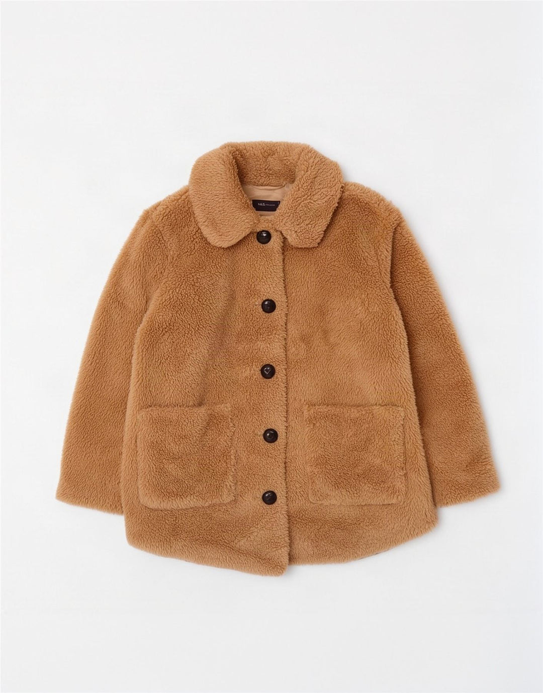 Sobretudo feminino Marks & Spencer Teddy Bear UK 12 poliéster bege médio
