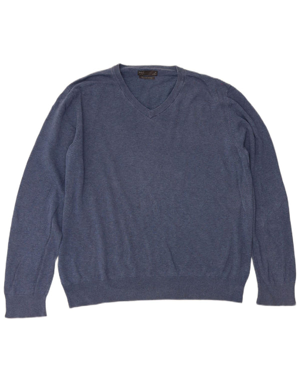 Suéter masculino Marks & Spencer com decote em V XL azul marinho algodão