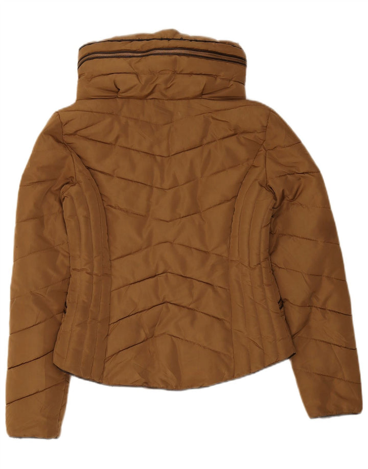 Jaqueta acolchoada feminina Zara UK 12 poliéster marrom médio