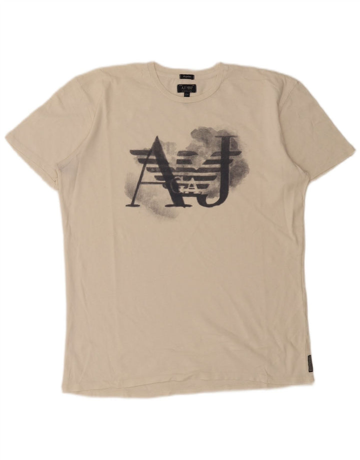 Camiseta masculina Armani Jeans Regular Fit gráfica grande branca