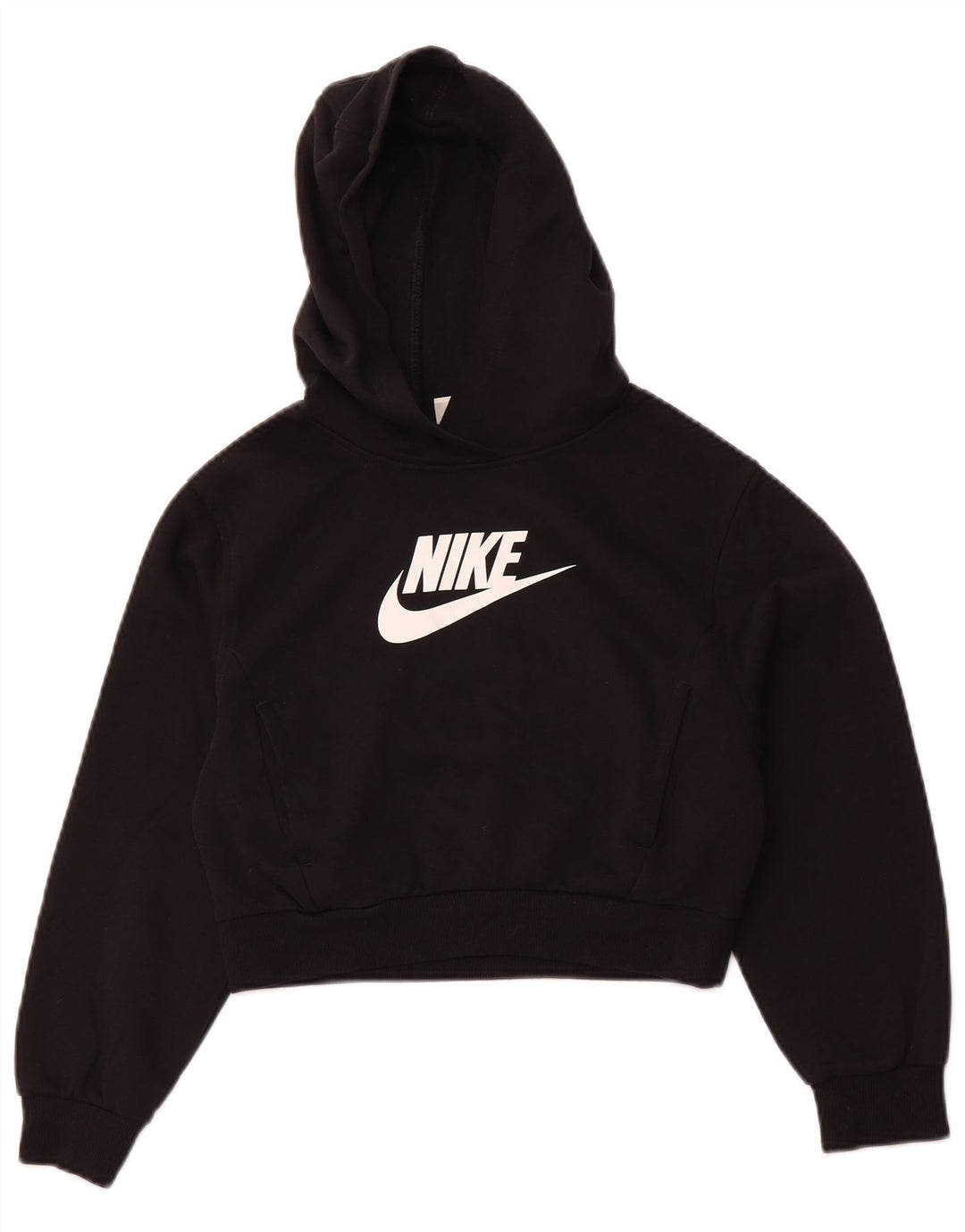 NIKE Girls Crop Graphic Hoodie Jumper 10-11 Anos Médio Algodão Preto