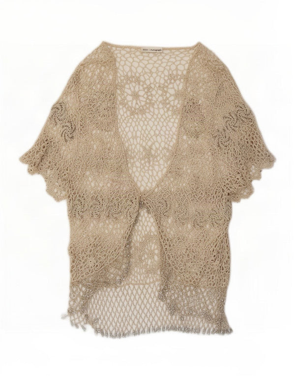 Top cardigã feminino de crochê Marks & Spencer UK 12 médio bege floral