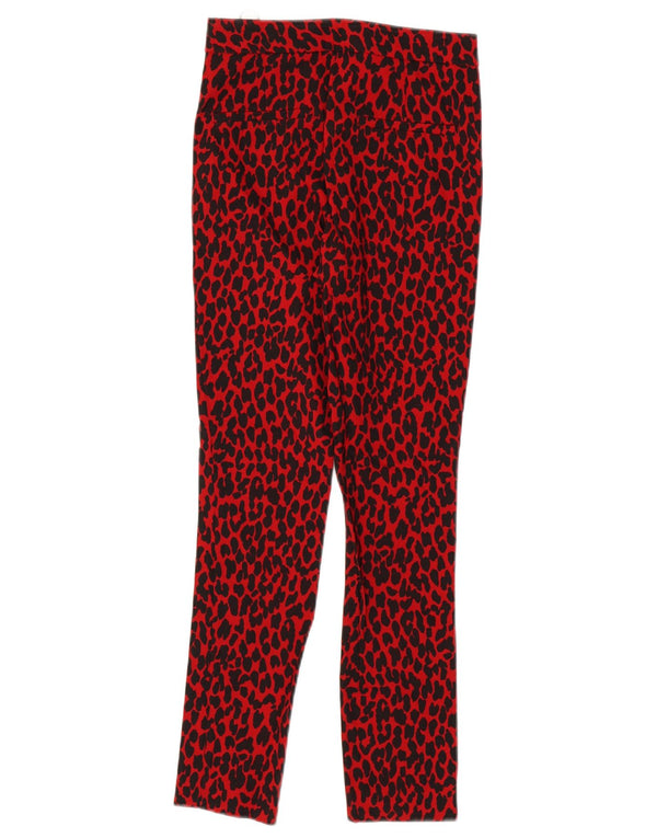 Zara Calça feminina casual slim XS W24 L26 vermelha com estampa animal viscose