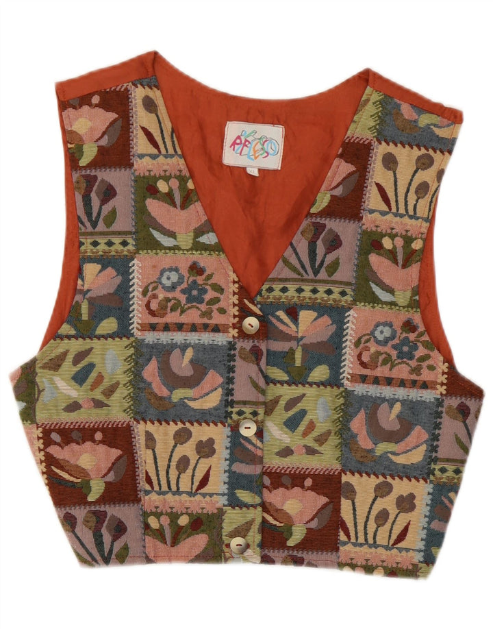 Colete vintage feminino UK 18 XL patchwork multicolorido acetato