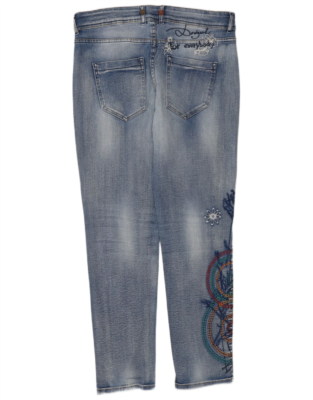 Desigual Jeans feminino gráfico slim W32 L30 azul floral
