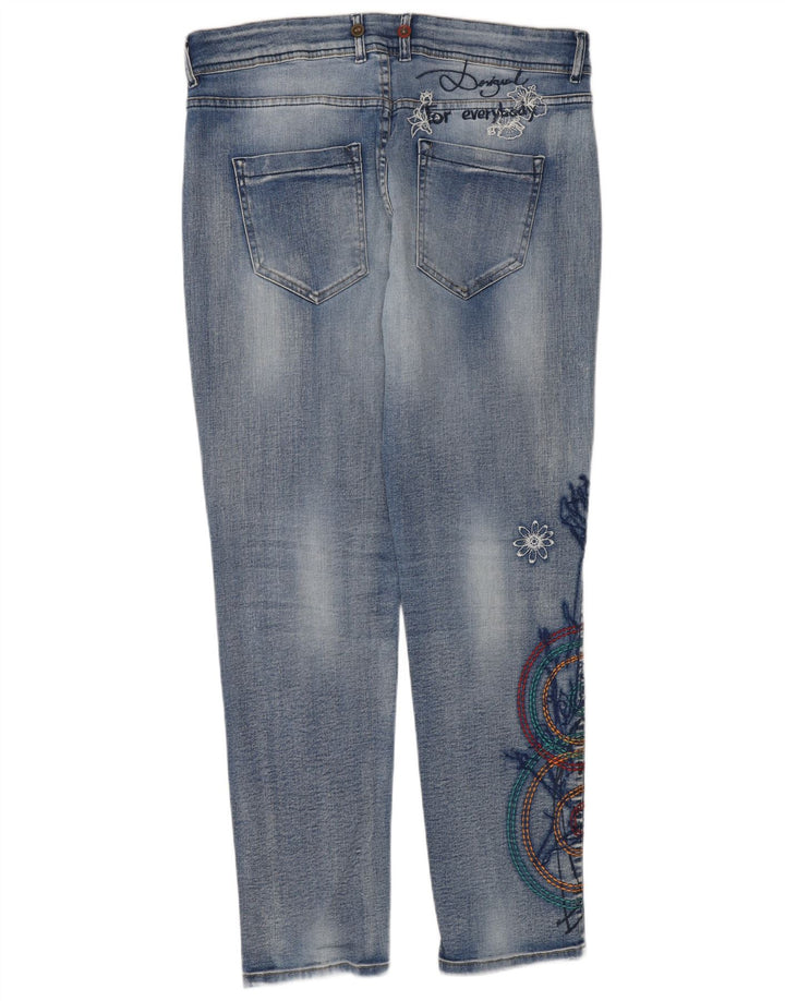 Desigual Jeans feminino gráfico slim W32 L30 azul floral