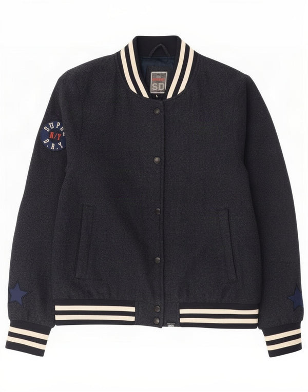 Jaqueta Varsity Feminina Superdry Reino Unido 16 Grande Lã Azul Marinho