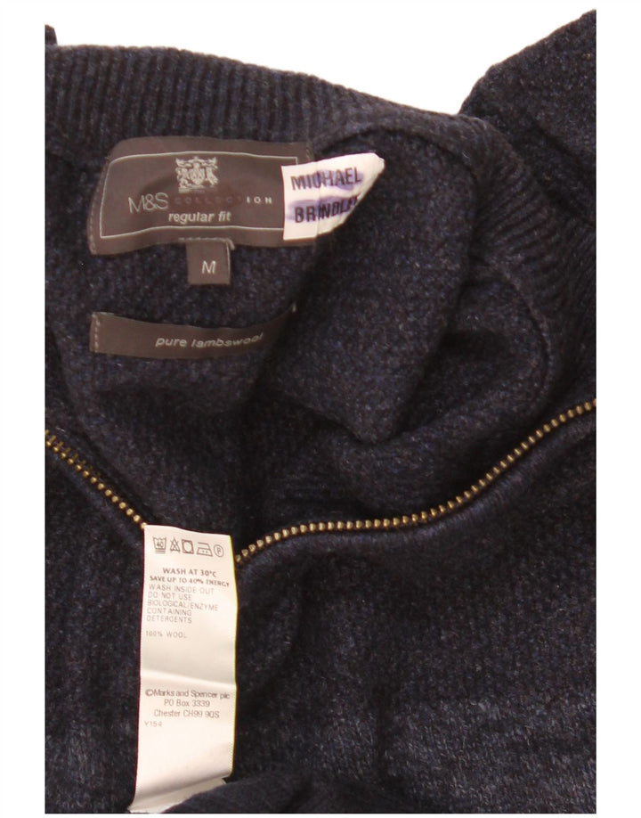 Suéter masculino Marks & Spencer com zíper e gola em bloco colorido azul marinho médio