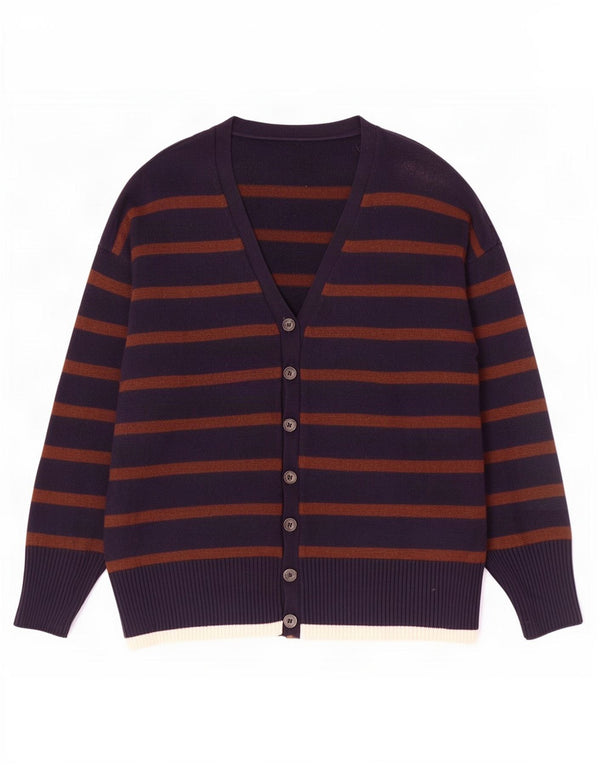 Suéter cardigã feminino Zara Longline Reino Unido 10 pequeno listrado azul marinho