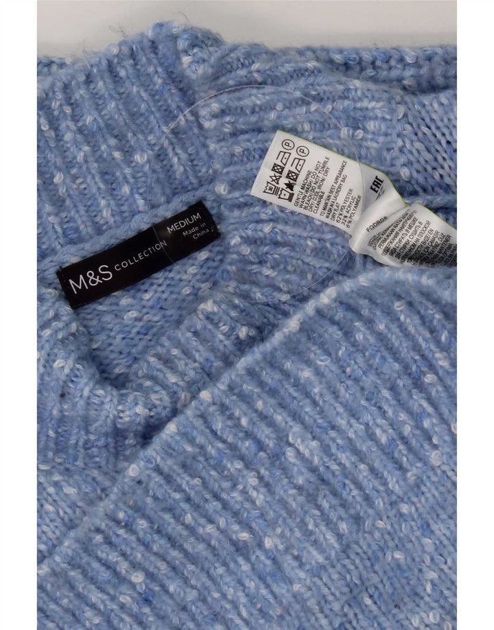 Suéter feminino Marks & Spencer com gola tartaruga Reino Unido 14 médio azul manchado