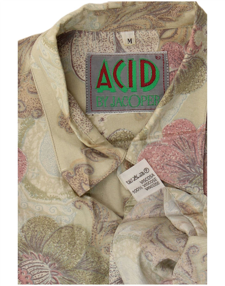Camisa masculina vintage viscose floral bege médio