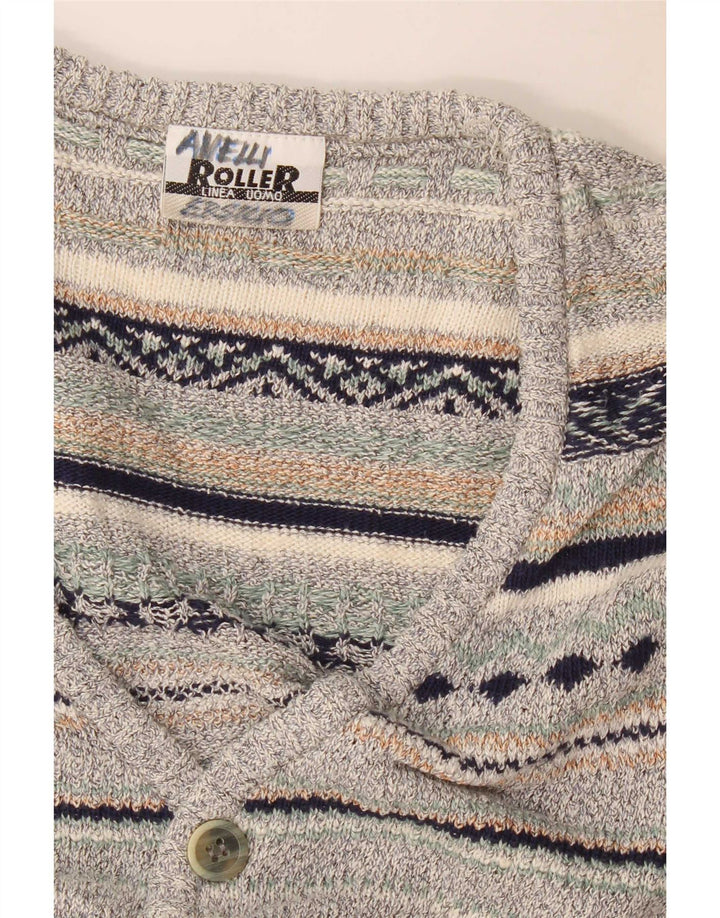 Suéter cardigã masculino vintage sem mangas, linho listrado cinza médio