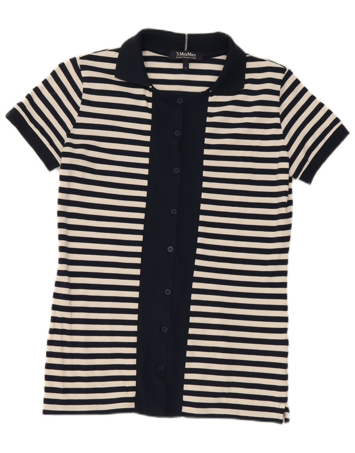 Blusa feminina Max Mara UK 10 pequena azul marinho listrada náutica