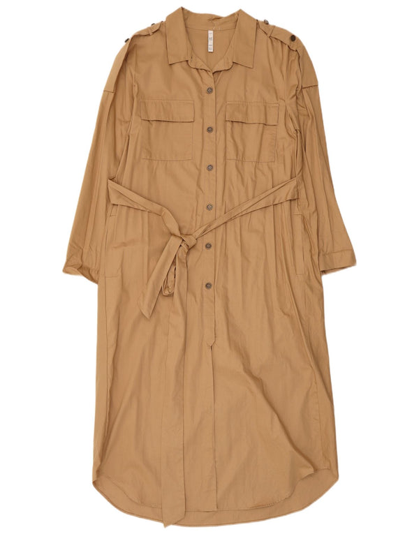 Vestido camisa militar Trafaluc feminino Zara Reino Unido 14 algodão bege médio