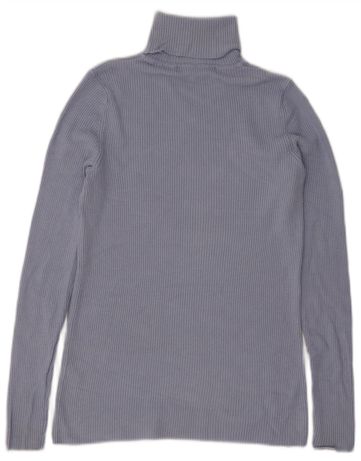 Top feminino Marks & Spencer manga comprida UK 10 viscose azul pequena