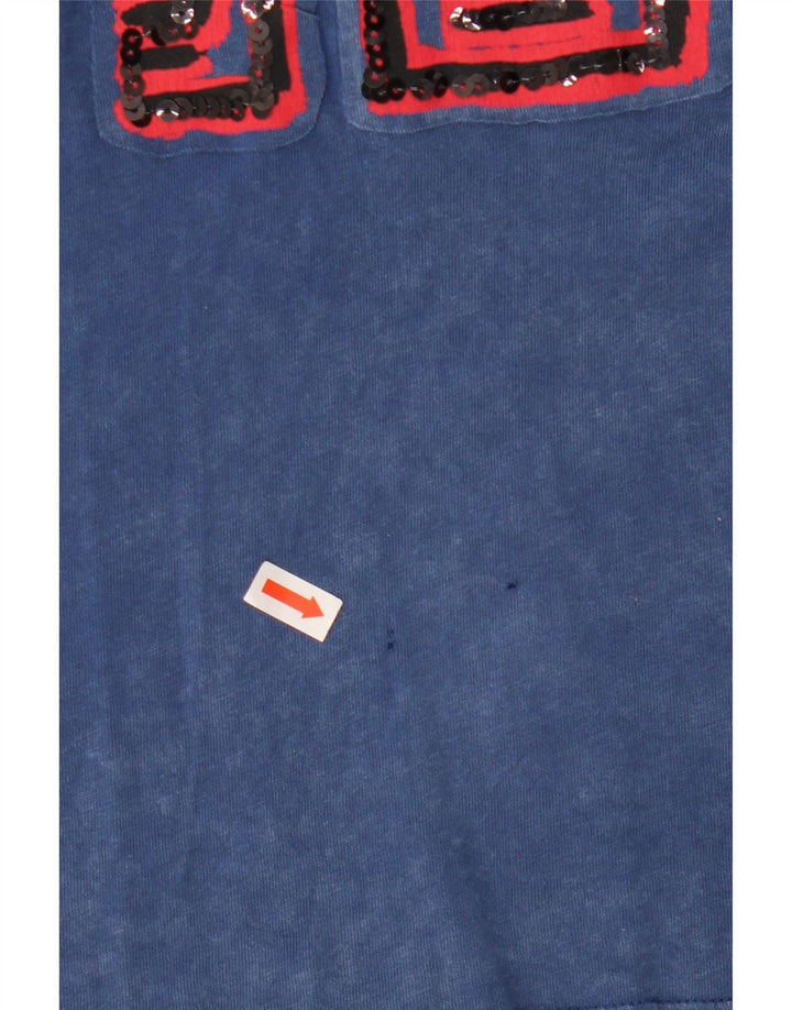 Desigual Camiseta feminina gráfica Top UK 10 algodão azul pequeno