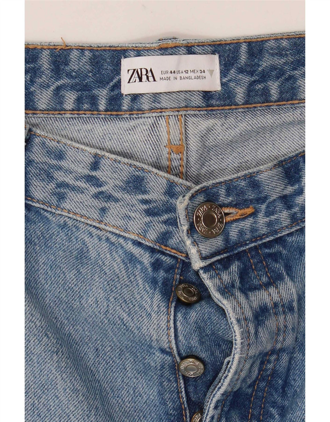Zara Calça jeans reta feminina desgastada UE 44 grande W34 L32 azul