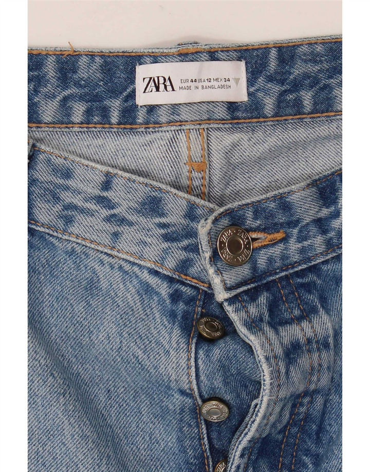 Zara Calça jeans reta feminina desgastada UE 44 grande W34 L32 azul