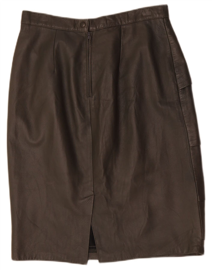 Saia de couro feminina vintage W30 marrom médio