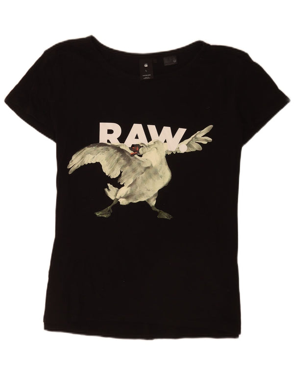 Camiseta feminina G-Star com estampa regular UK 14 grande algodão preto