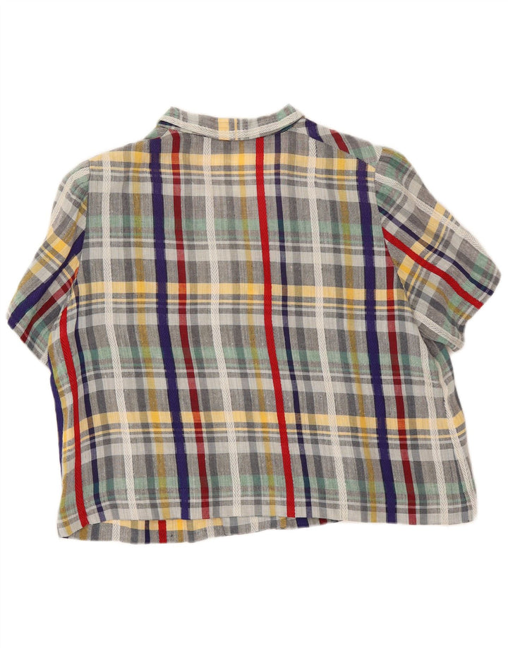 Camisa vintage feminina de manga curta UK 18 XL xadrez multicolorida