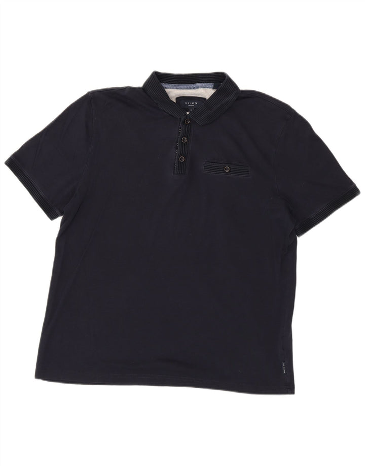 Camisa polo masculina Ted Baker tamanho 4 grande algodão azul marinho