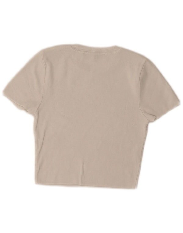 Camiseta Zara Feminina Crop Top UK 12 Médio Branco