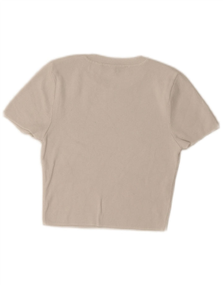 Camiseta Zara Feminina Crop Top UK 12 Médio Branco