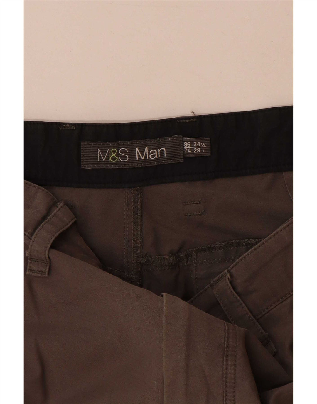 Calça cargo masculina Marks & Spencer W34 L29 algodão cinza