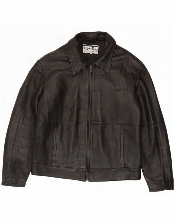 Jaqueta de couro masculina vintage UK 44 2XL preta