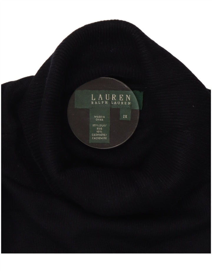 Suéter feminino RALPH LAUREN com gola redonda Reino Unido 20 2XL seda azul marinho