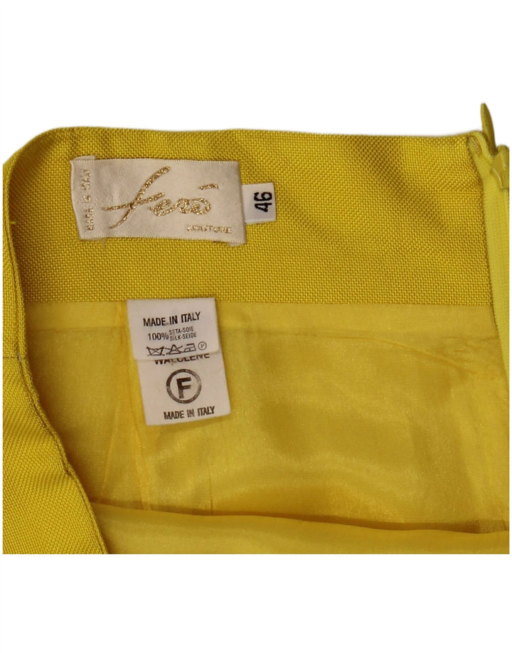 Conjunto de saia feminina vintage com 4 botões e 2 peças IT 46 grande W32 seda amarela