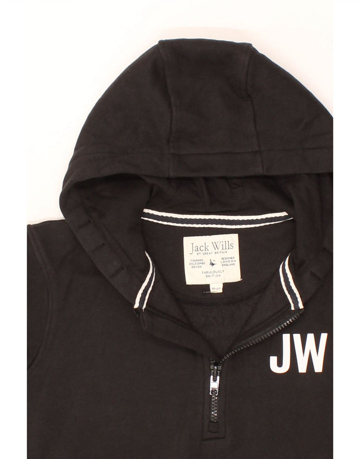 JACK WILLS Boys Zip Neck Hoodie Jumper 10-11 Years Black Cotton Vintage Jack Wills and Second-Hand Jack Wills from Messina Hembry 