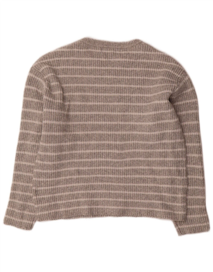 Suéter feminino Marks & Spencer com gola redonda UK 14 listrado cinza médio