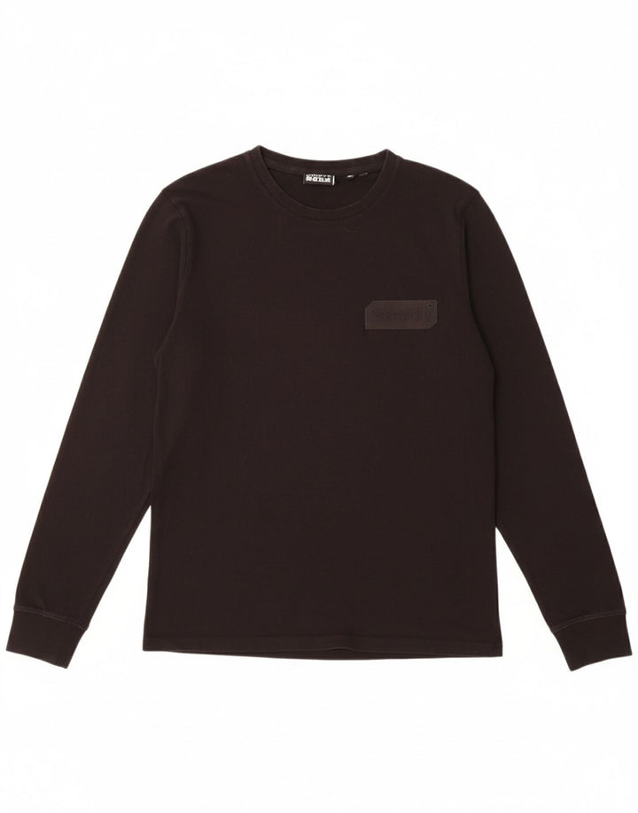 SUPERDRY Top masculino de manga comprida de algodão preto médio