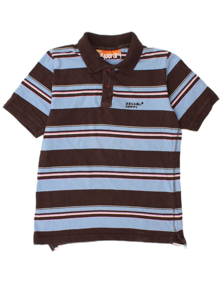 Camisa polo masculina Superdry pequena listrada marrom algodão
